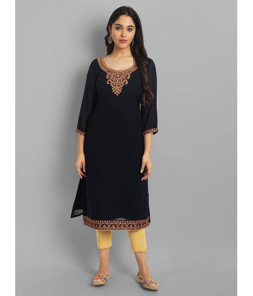     			RAIYANI FASHION - Black Georgette Women's Straight Kurti ( Pack of 1 )