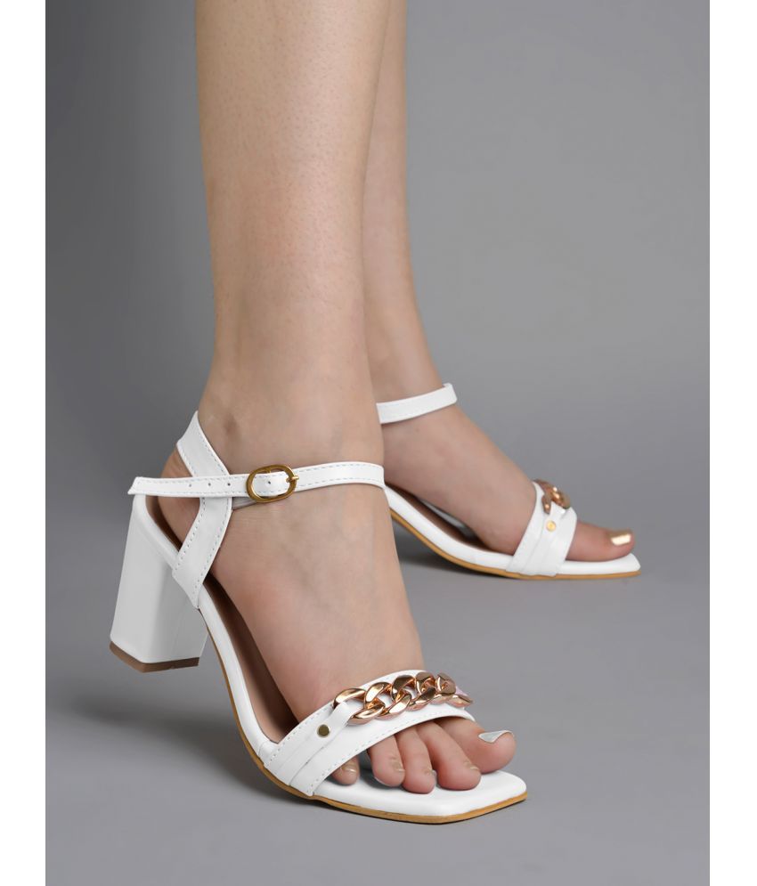     			Shoetopia Stylish Ankle Strap White Block Heeled Sandals & Girls