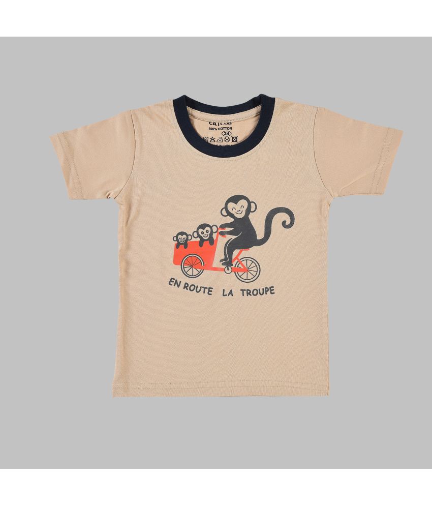     			CATCUB - Beige Cotton Blend Boy's T-Shirt ( Pack of 1 )
