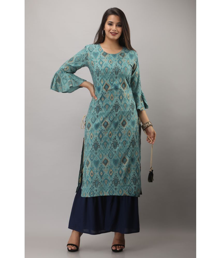     			MAUKA - Turquoise Straight Rayon Women's Stitched Salwar Suit ( Pack of 1 )