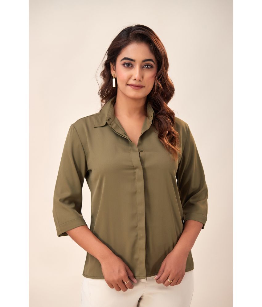     			SVARCHI - Olive Crepe Women's Shirt Style Top ( Pack of 1 )