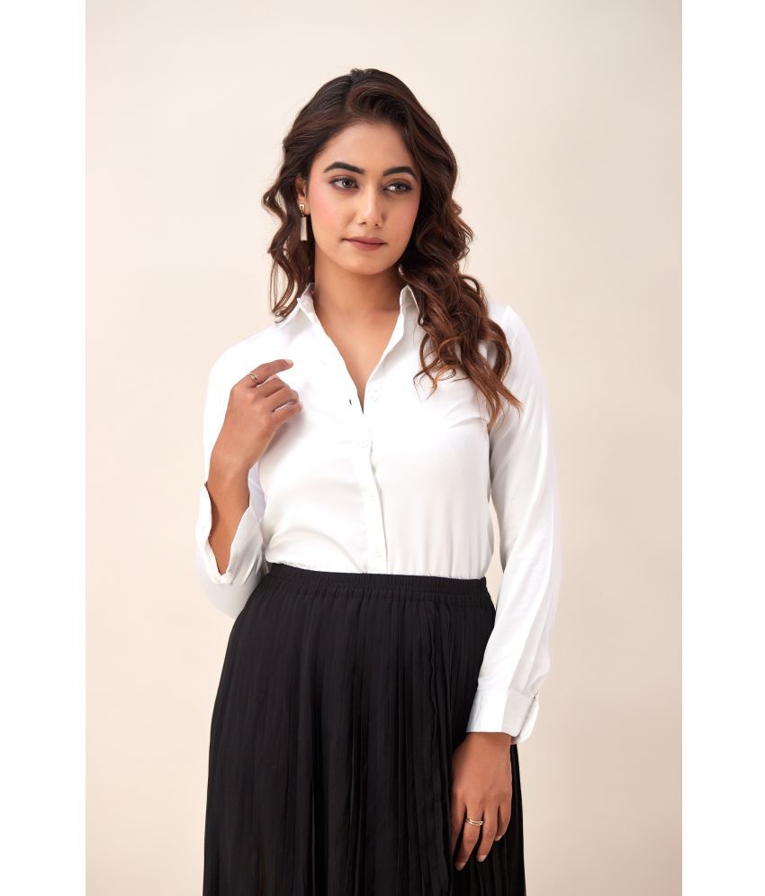     			SVARCHI - White Satin Women's Shirt Style Top ( Pack of 1 )