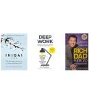 ( Combo Of 3 Pack ) Ikigai The Japanese secret to a long and happy life & Deep Work & Rich Dad Poor Dad - English , Paperback , Book By - ( Hector Garcia , Newport, Cal , Robert T Kiyosaki ) - 2023