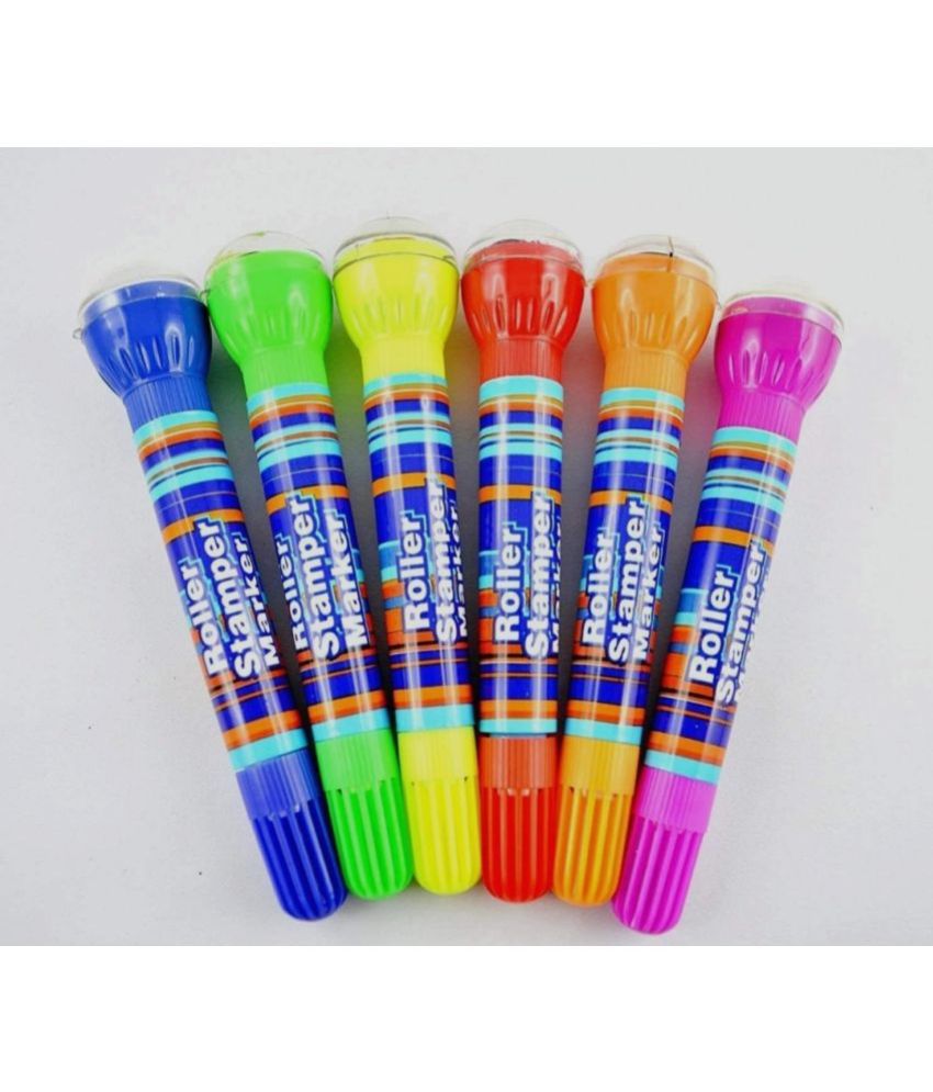     			2707 B -BUY SMART 6 PC SET 2 in 1 Roller Stamper and Marker Pen with Water-Based Ink for Scrapbooks (Set of 6 Pens) Multicolor