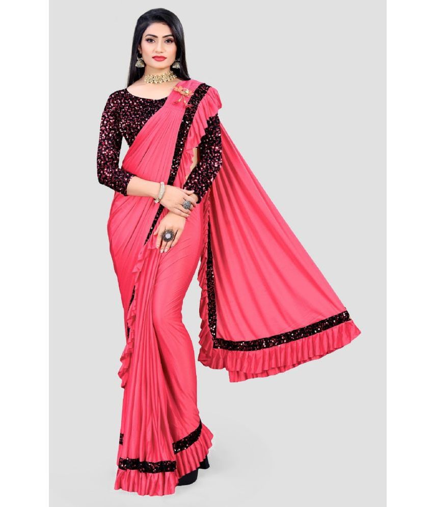     			Gazal Fashions - Fluorescent Pink Lycra Saree With Blouse Piece ( Pack of 1 )