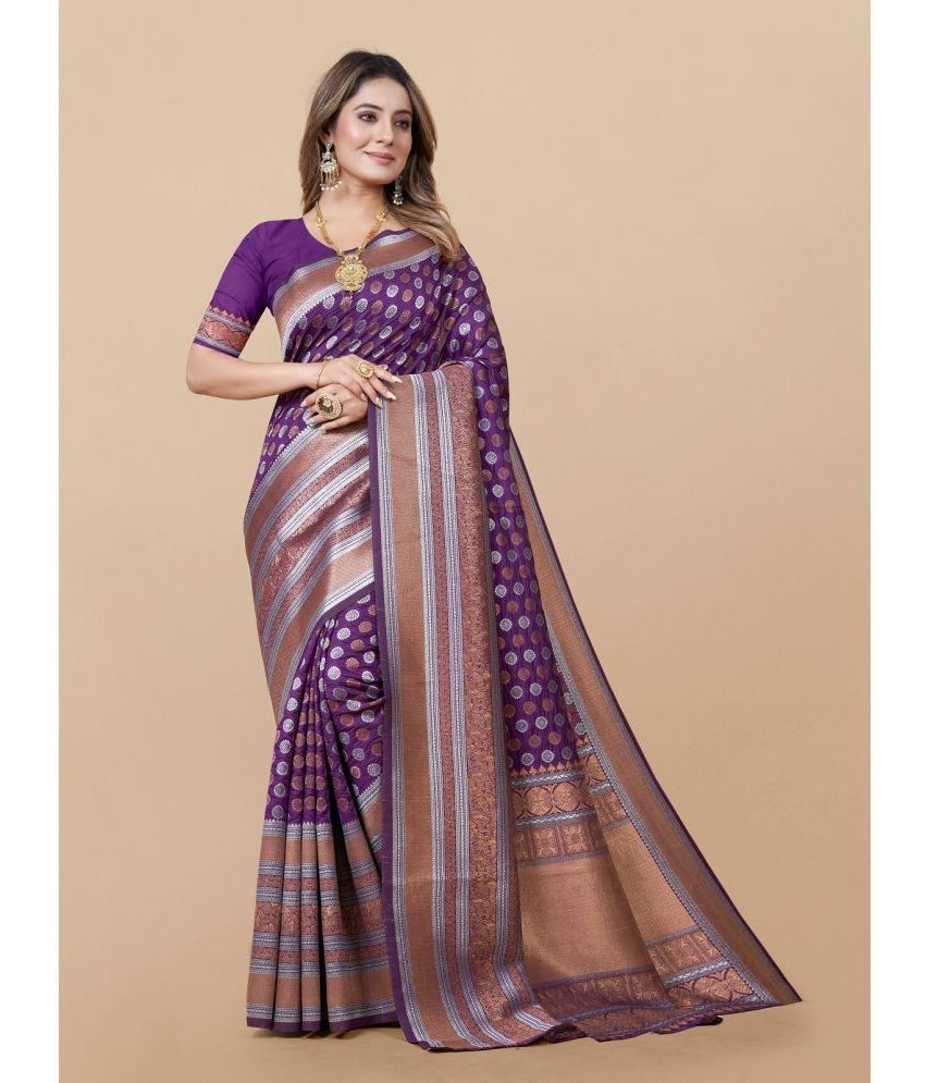     			Gazal Fashions - Purple Banarasi Silk Saree With Blouse Piece ( Pack of 1 )