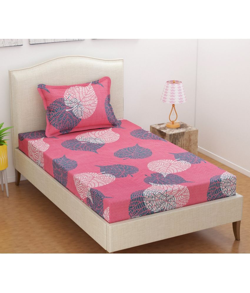     			Homefab India Cotton Abstract Single Bedsheet with 1 Pillow Cover - Pink