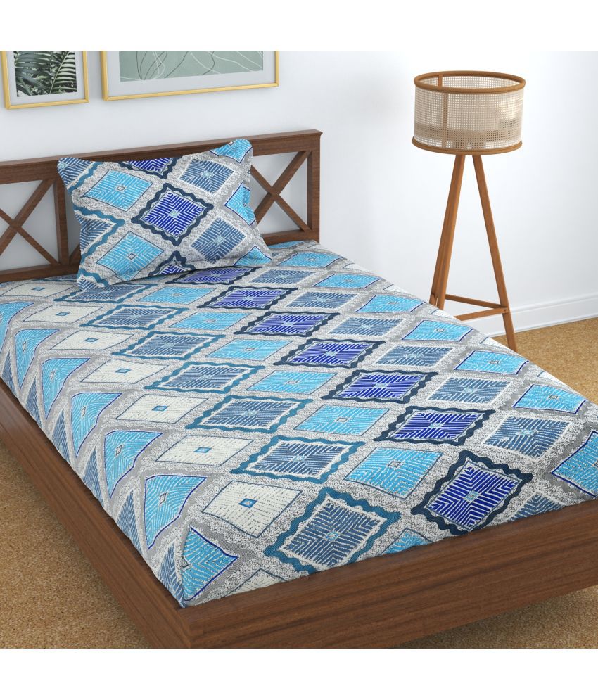     			Homefab India Cotton Abstract Single Bedsheet with 1 Pillow Cover - Blue