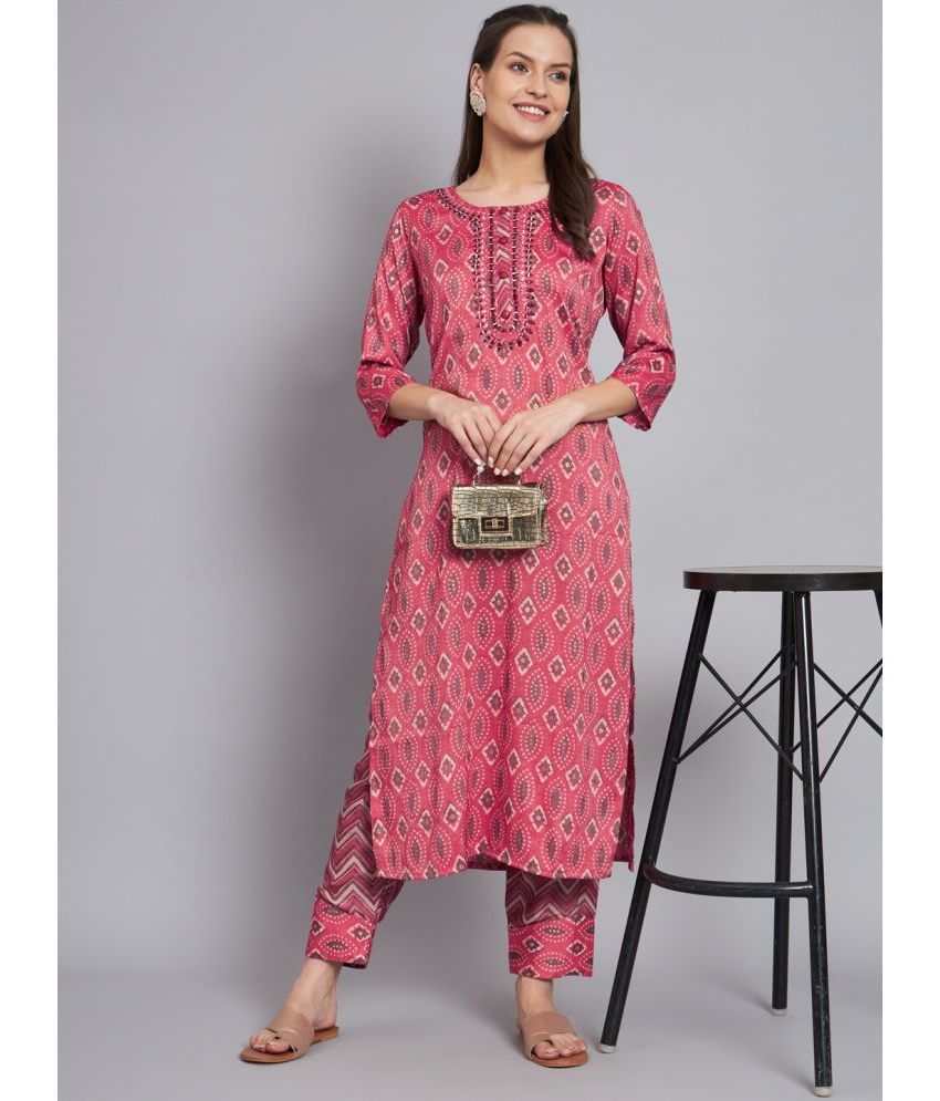     			MESMORA - Pink Straight Crepe Women's Stitched Salwar Suit ( Pack of 1 )