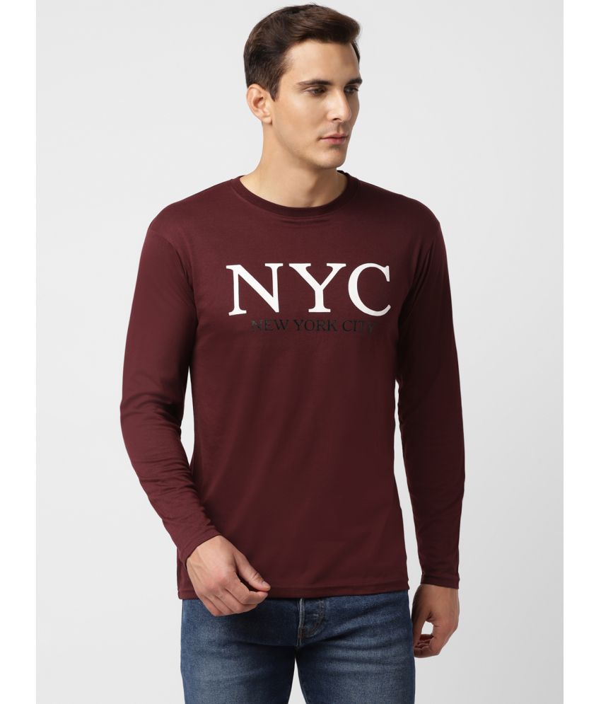    			UrbanMark Mens Regular Fit Round Neck Full Sleeves Printed T Shirt -Wine