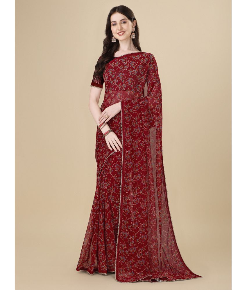     			Vichitro - Maroon Chiffon Saree With Blouse Piece ( Pack of 1 )