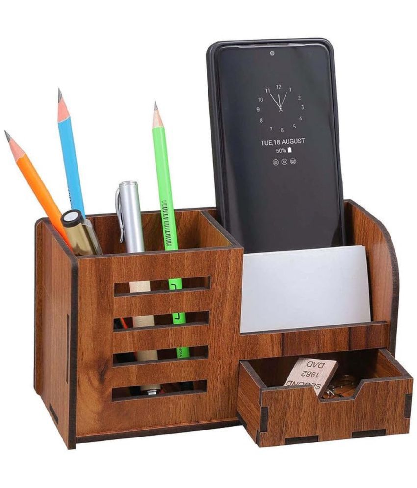     			BIG BOSS ENTERPRISES Pen Stand With Drawer, Business Visiting Card & Mobile Holder | Multipurpose Wooden Desk Organizer Pen And Pencil Holder Stand For Office Desk And Study Table