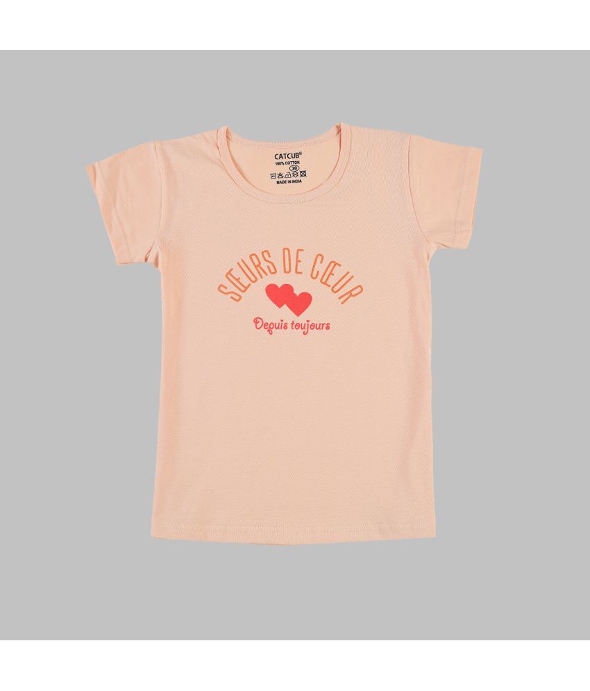     			CATCUB - Peach 100% Cotton Girls T-Shirt ( Pack of 1 )