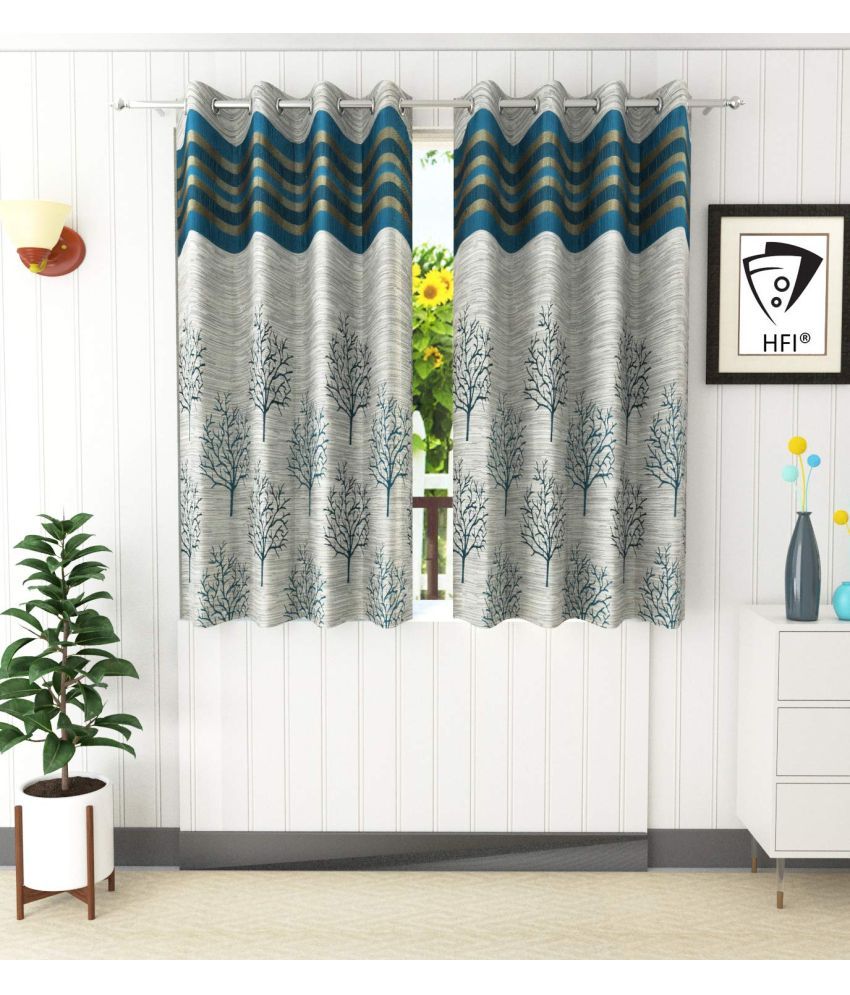     			FURNISHING HUT Nature Room Darkening Eyelet Curtain 5 ft ( Pack of 2 ) - Blue