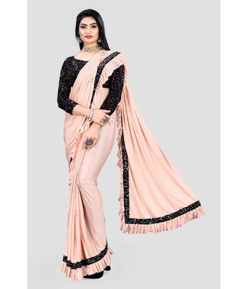     			Gazal Fashions - Cream Lycra Saree With Blouse Piece ( Pack of 1 )