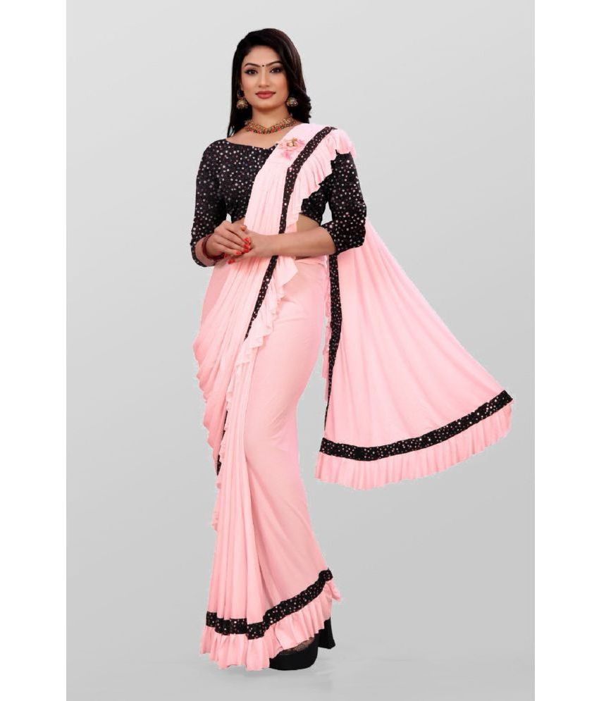     			Gazal Fashions - Peach Lycra Saree With Blouse Piece ( Pack of 1 )