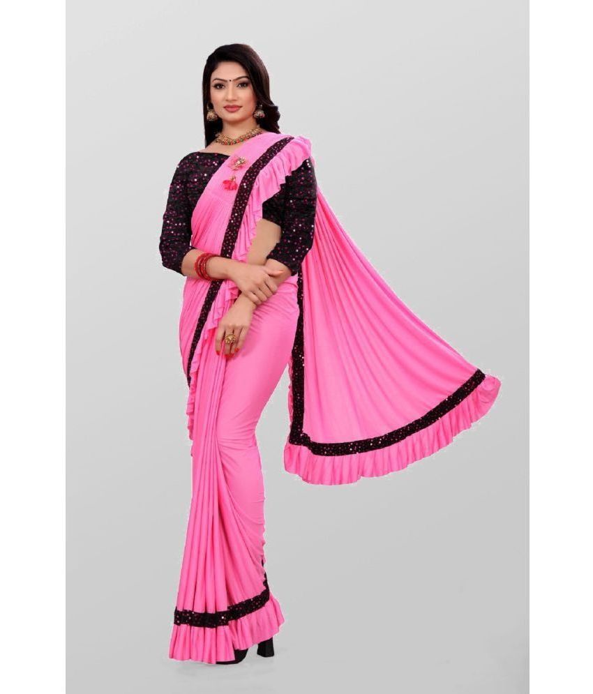     			Gazal Fashions - Pink Lycra Saree With Blouse Piece ( Pack of 1 )