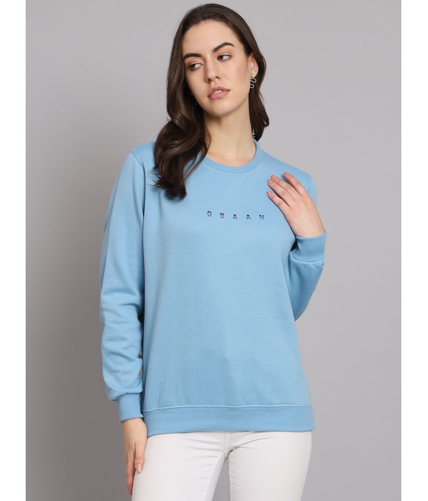     			OBAAN Cotton Blend Blue Non Hooded Sweatshirt