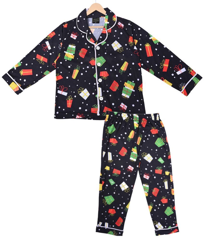     			Cremlin Clothing Boys Cotton Blend Nightsuit Set ( Black )