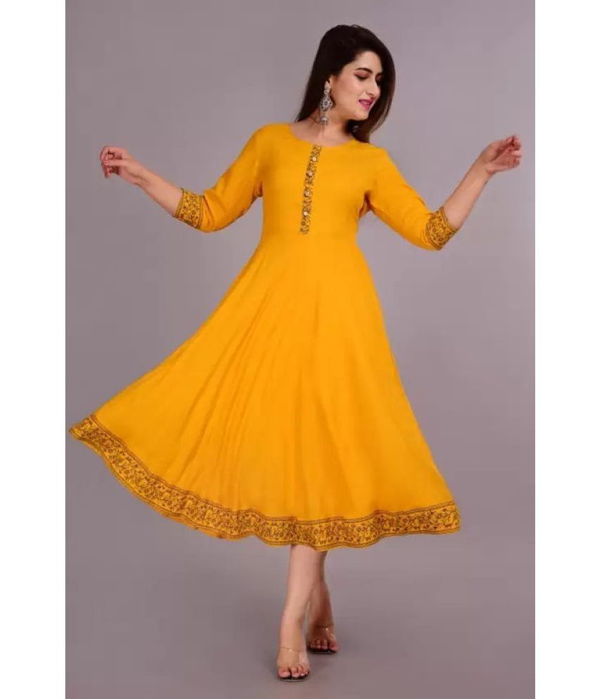     			SIPET - Yellow Rayon Women's Tiered Flared Kurti ( Pack of 1 )