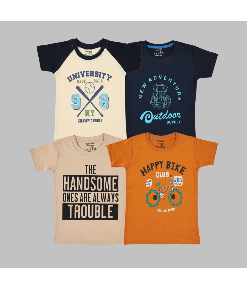     			CATCUB - Multicolor Cotton Blend Boy's T-Shirt ( Pack of 4 )