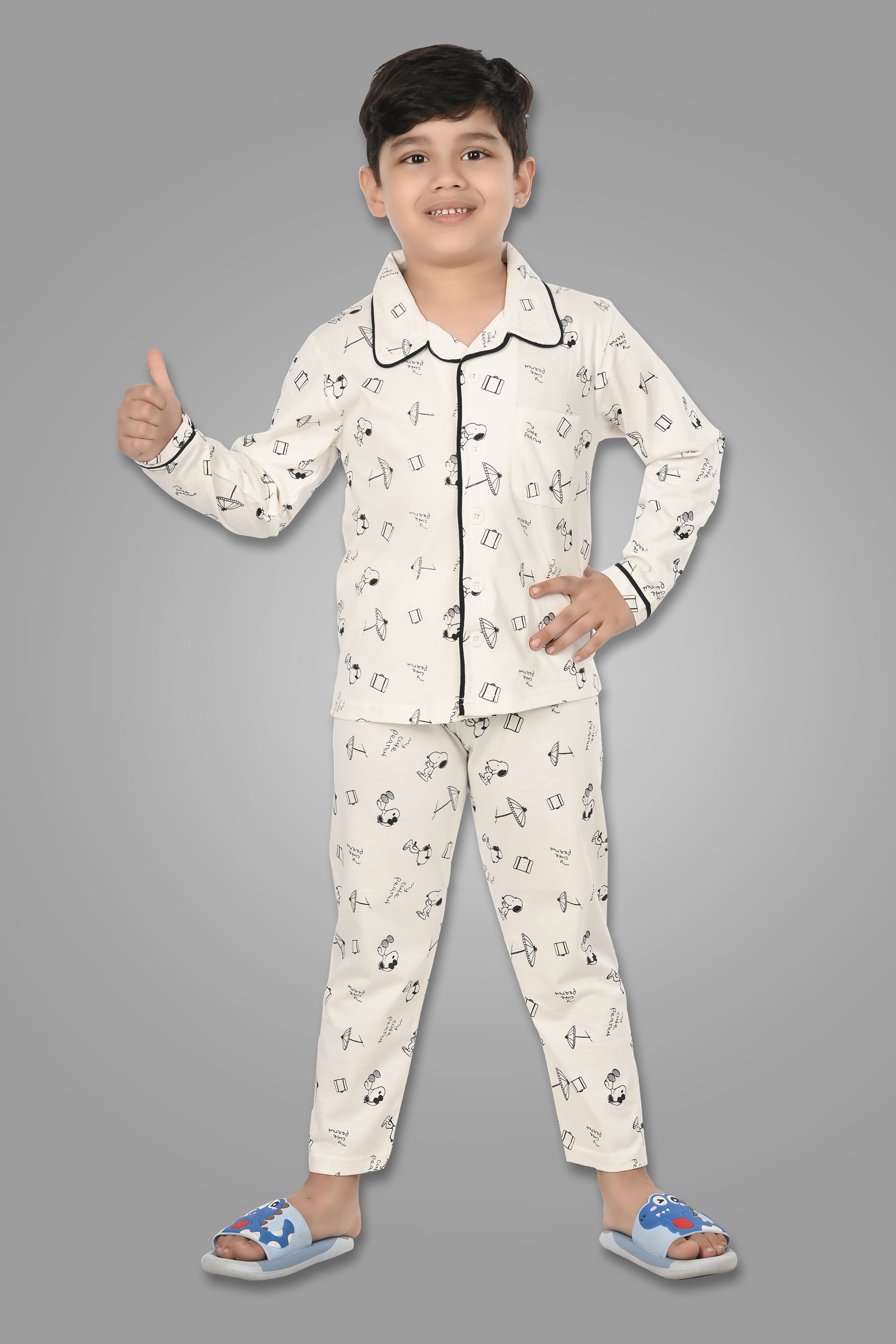     			DENIKID - White Cotton Shirt With Pajama for Girl & Boy ( Pack of 1 )