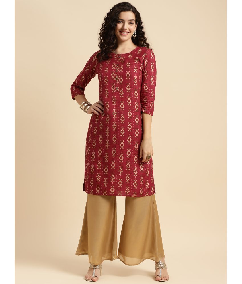     			Rangita Women Rayon Red Printed Knee Length Straight Kurti