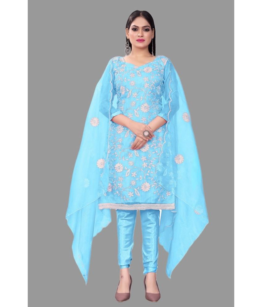     			Aika Unstitched Cotton Embroidered Dress Material - Blue ( Pack of 1 )