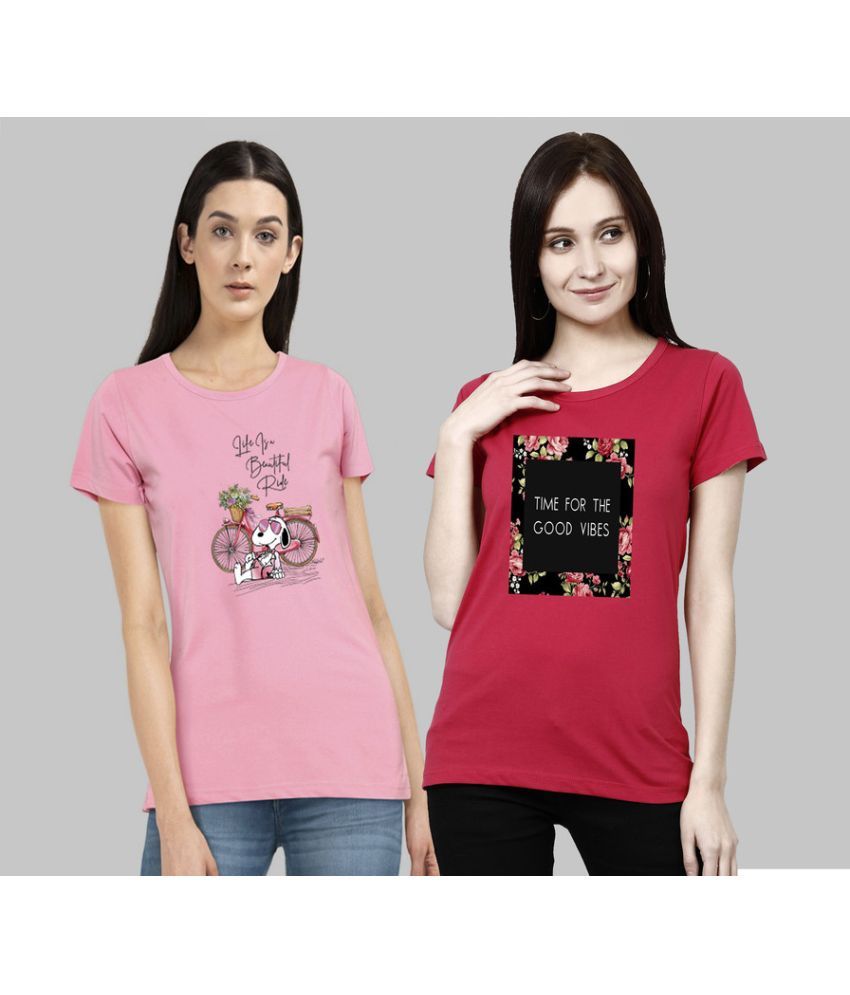     			CHOZI - Pink Cotton Blend Regular Fit Women's T-Shirt ( Pack of 2 )