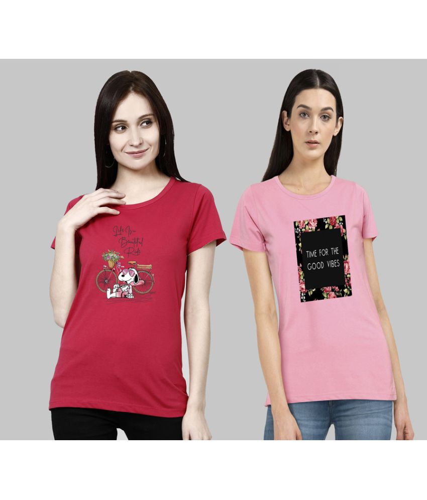     			CHOZI - Pink Cotton Blend Regular Fit Women's T-Shirt ( Pack of 2 )