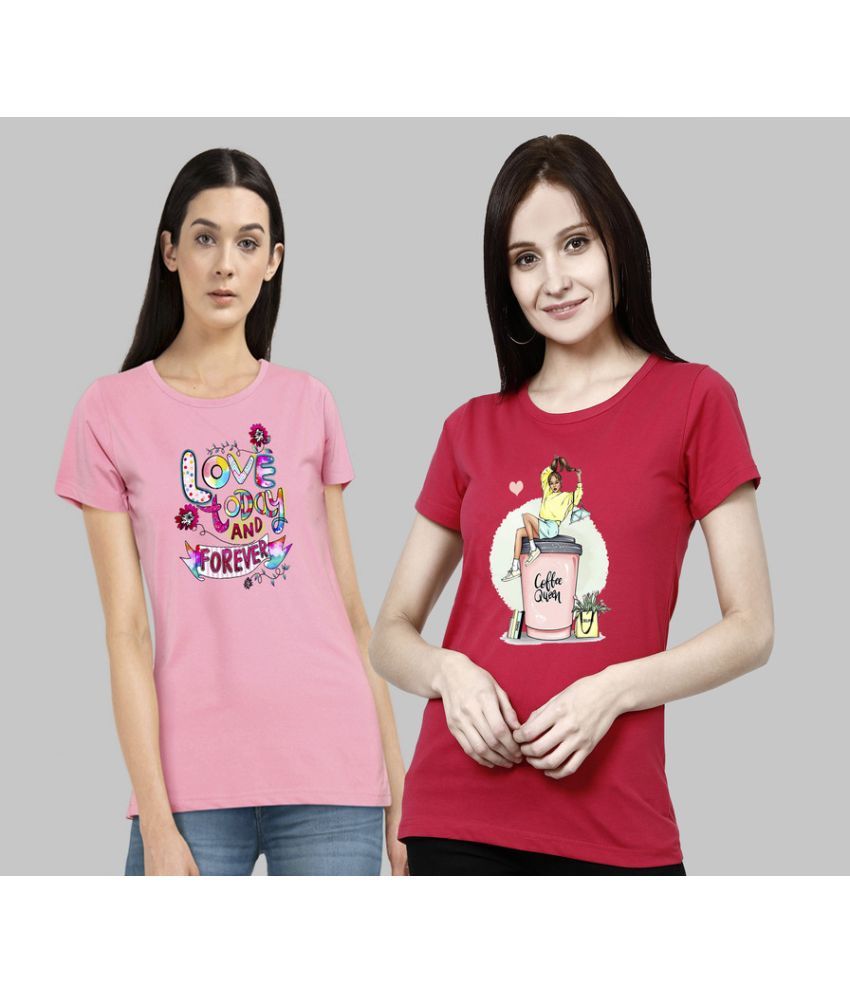     			CHOZI - Pink Cotton Blend Regular Fit Women's T-Shirt ( Pack of 2 )