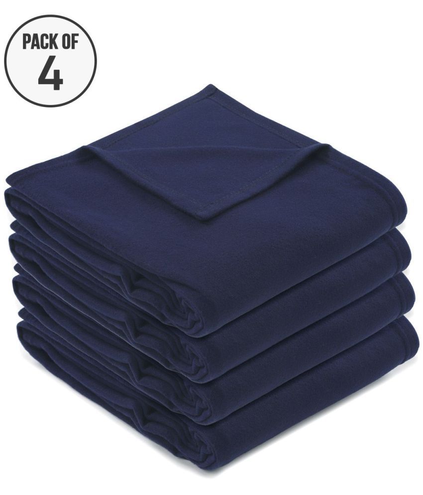     			HOMETALES Fleece Solid Double Blanket ( 220 cm x 150 cm ) Pack of 4 - Navy Blue