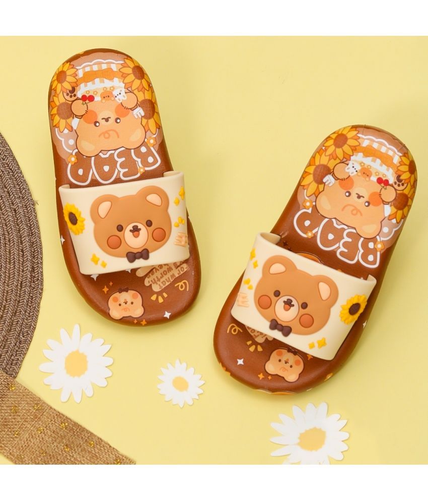     			Yellow Bee Bear Slides for Boys, Brown