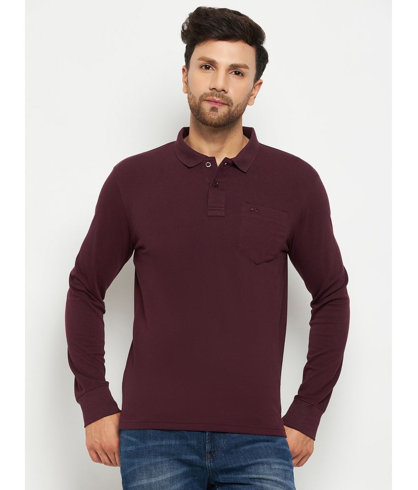     			98 Degree North Cotton Blend Regular Fit Solid Full Sleeves Men's Polo T Shirt - Wine ( Pack of 1 )