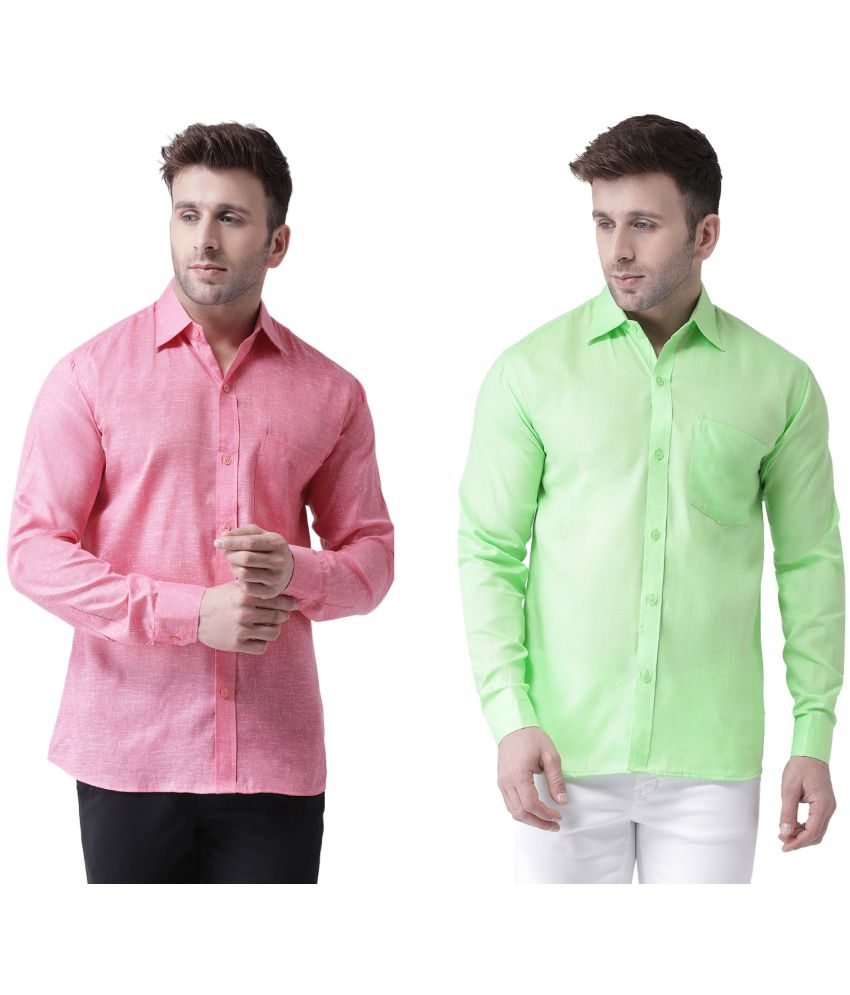     			RIAG Cotton Blend Regular Fit Self Design Full Sleeves Men's Casual Shirt - Pink ( Pack of 2 )