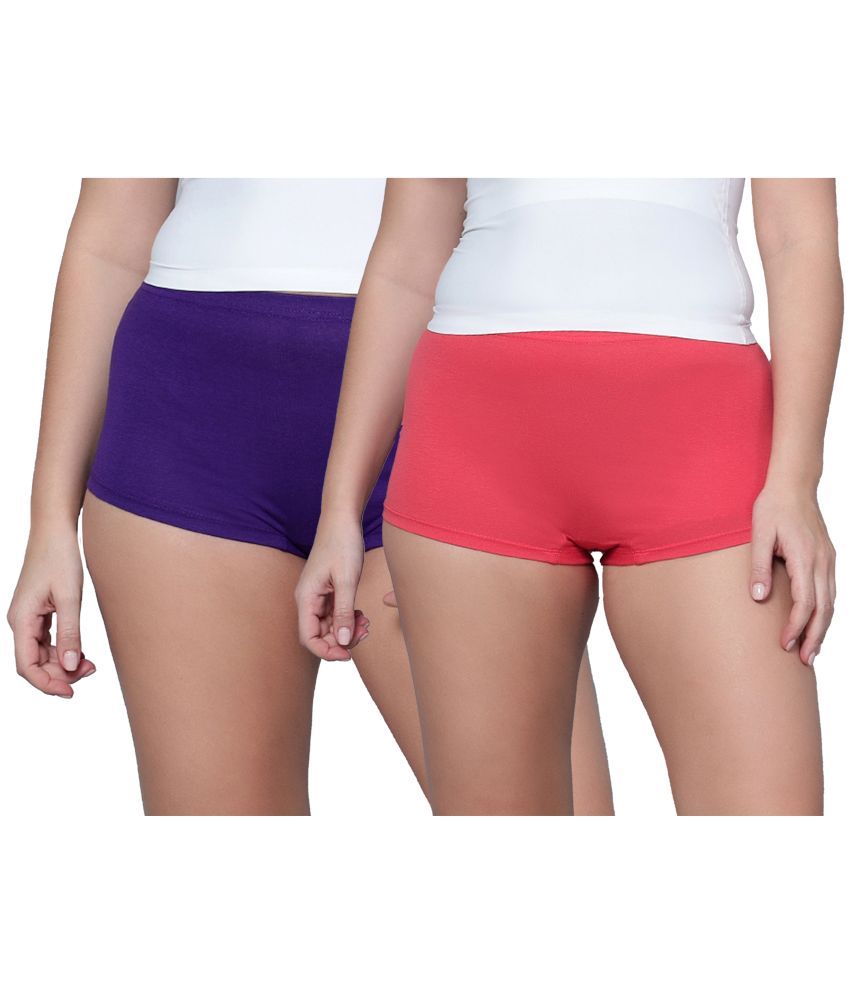     			Diaz Pack of 2 Cotton Solid Women's Boy Shorts ( Multi Color )