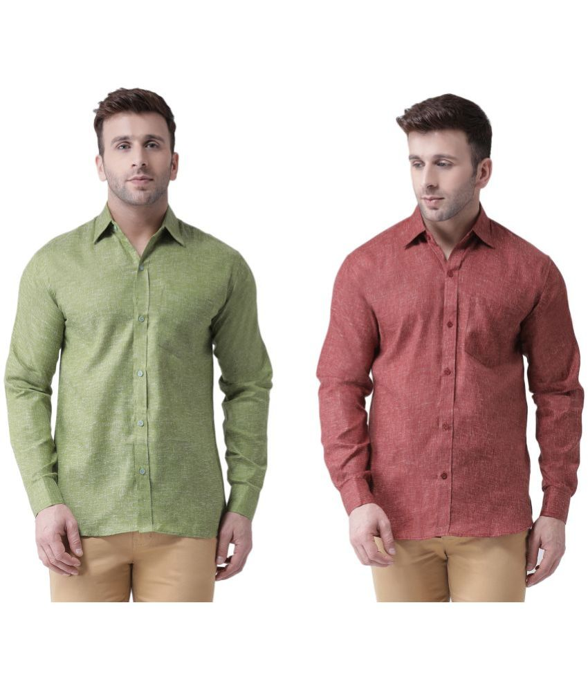     			RIAG Cotton Blend Regular Fit Self Design Full Sleeves Men's Casual Shirt - Green ( Pack of 2 )