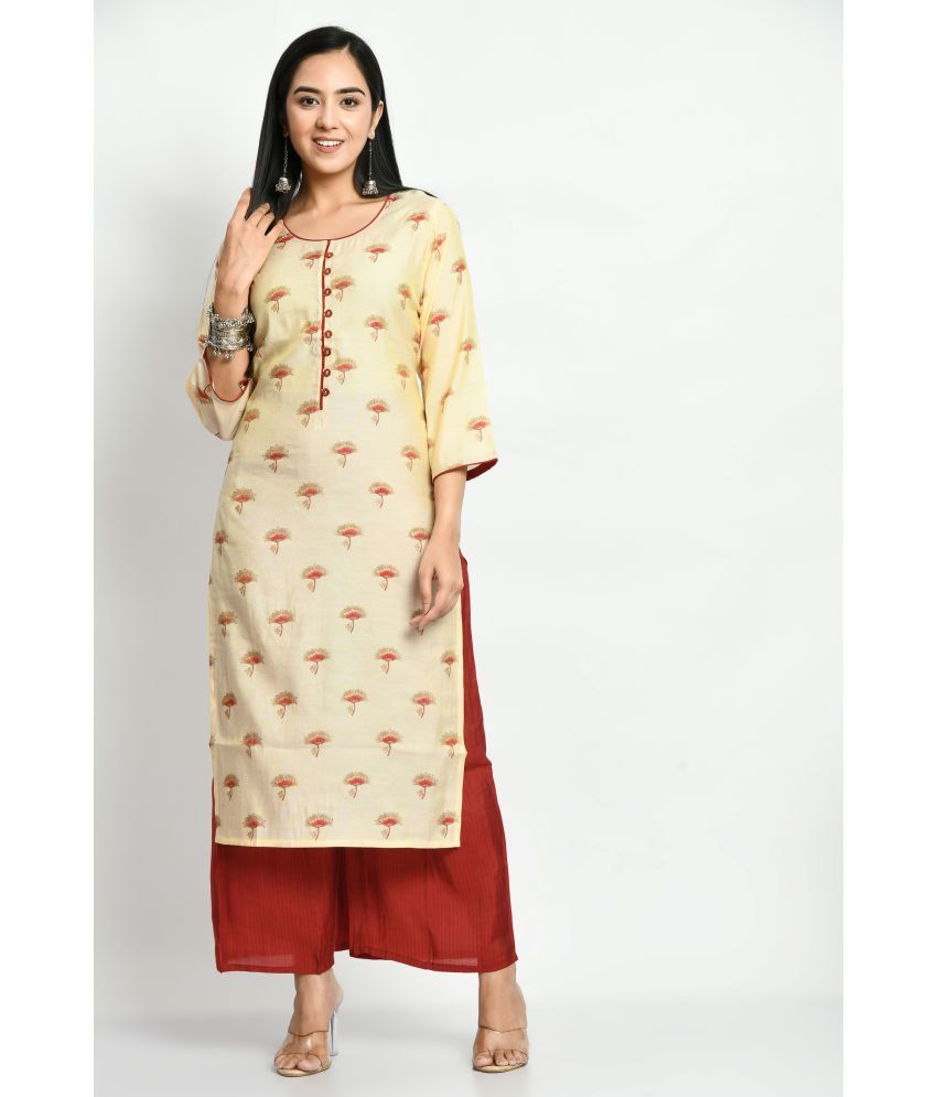     			MAURYA Silk Printed Kurti With Palazzo Women's Stitched Salwar Suit - Cream ( Pack of 1 )