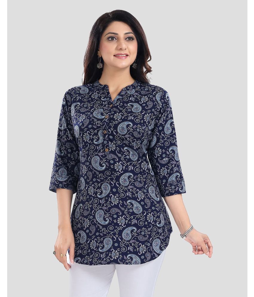     			Meher Impex Crepe Printed A-line Women's Kurti - Blue ( Pack of 1 )