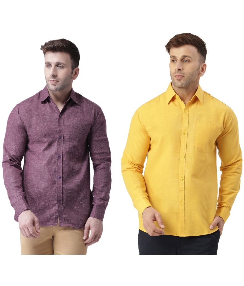     			RIAG Cotton Blend Regular Fit Self Design Full Sleeves Men's Casual Shirt - Purple ( Pack of 2 )