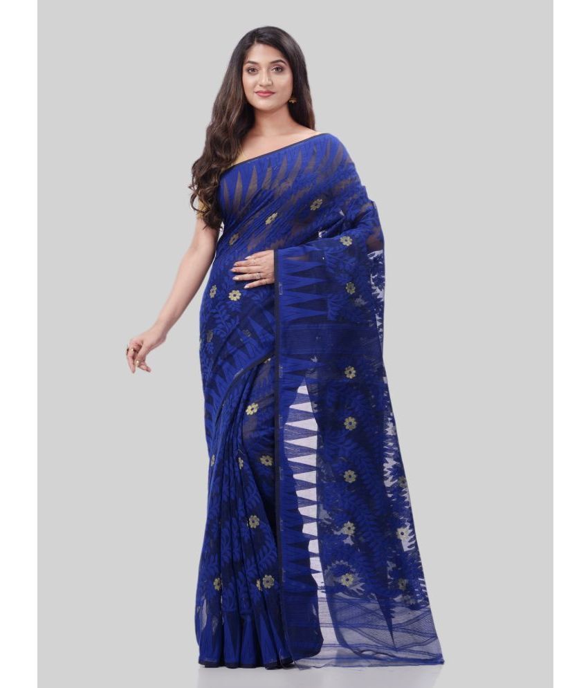     			Desh Bidesh - Navy Blue Cotton Saree Without Blouse Piece ( Pack of 1 )