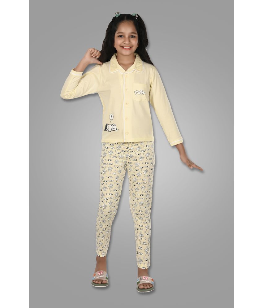     			DENIKID - Cream Cotton Girls Shirt With Pajama ( Pack of 1 )
