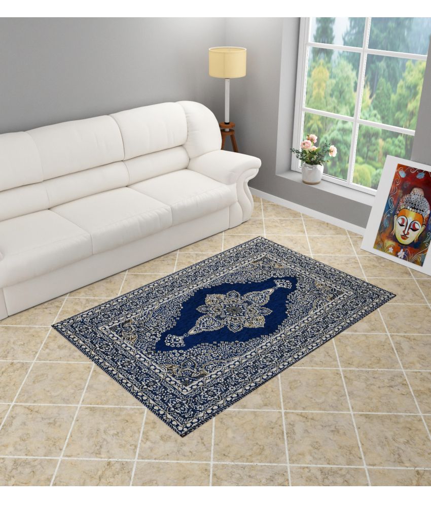     			FURNISING HUT Blue Velvet Carpet Geometrical 3x5 Ft