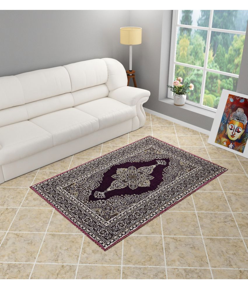     			FURNISING HUT Purple Velvet Carpet Geometrical 3x5 Ft