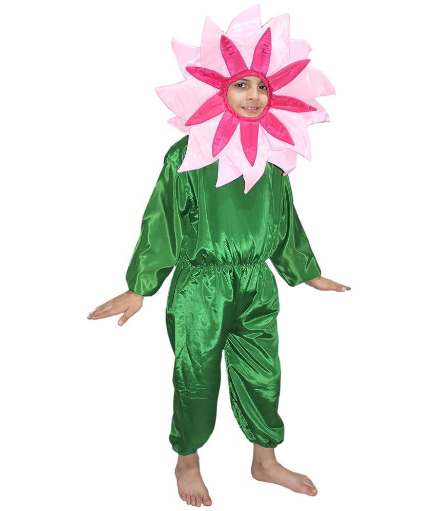    			Kaku Fancy Dresses Nature Theme Double Shade Pink Flower Costume -Pink & Green, 7-8 Years, For Boys & Girls