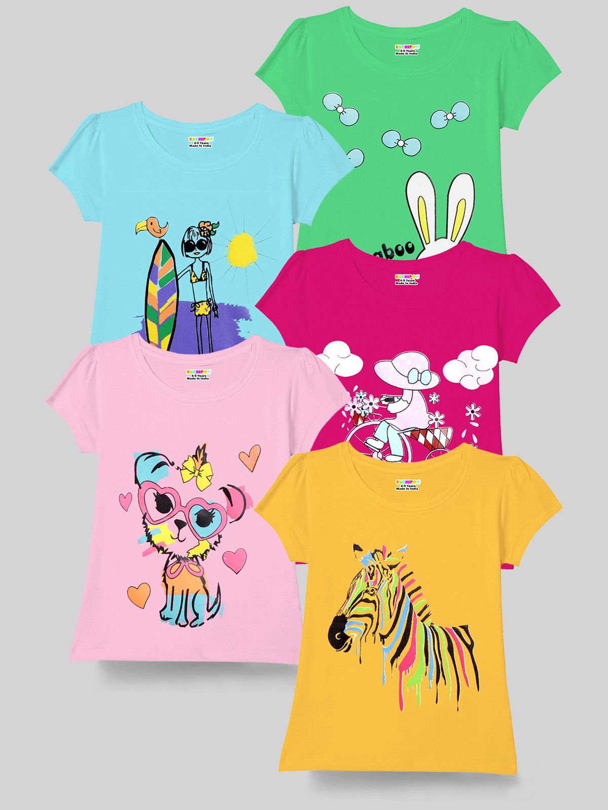     			Kuchipoo - Multi Cotton Blend Girls T-Shirt ( Pack of 5 )