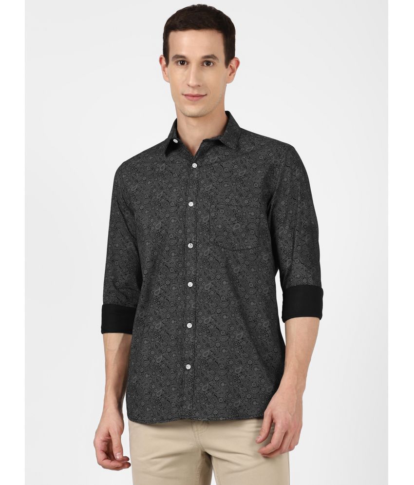     			UrbanMark Mens 100% Cotton Full Sleeves Slim Fit Printed Casual Shirt-Black