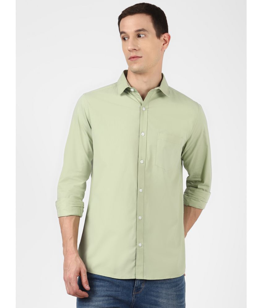     			UrbanMark Mens 100% Cotton Full Sleeves Slim Fit All Over Solid Casual Shirt-Light Green