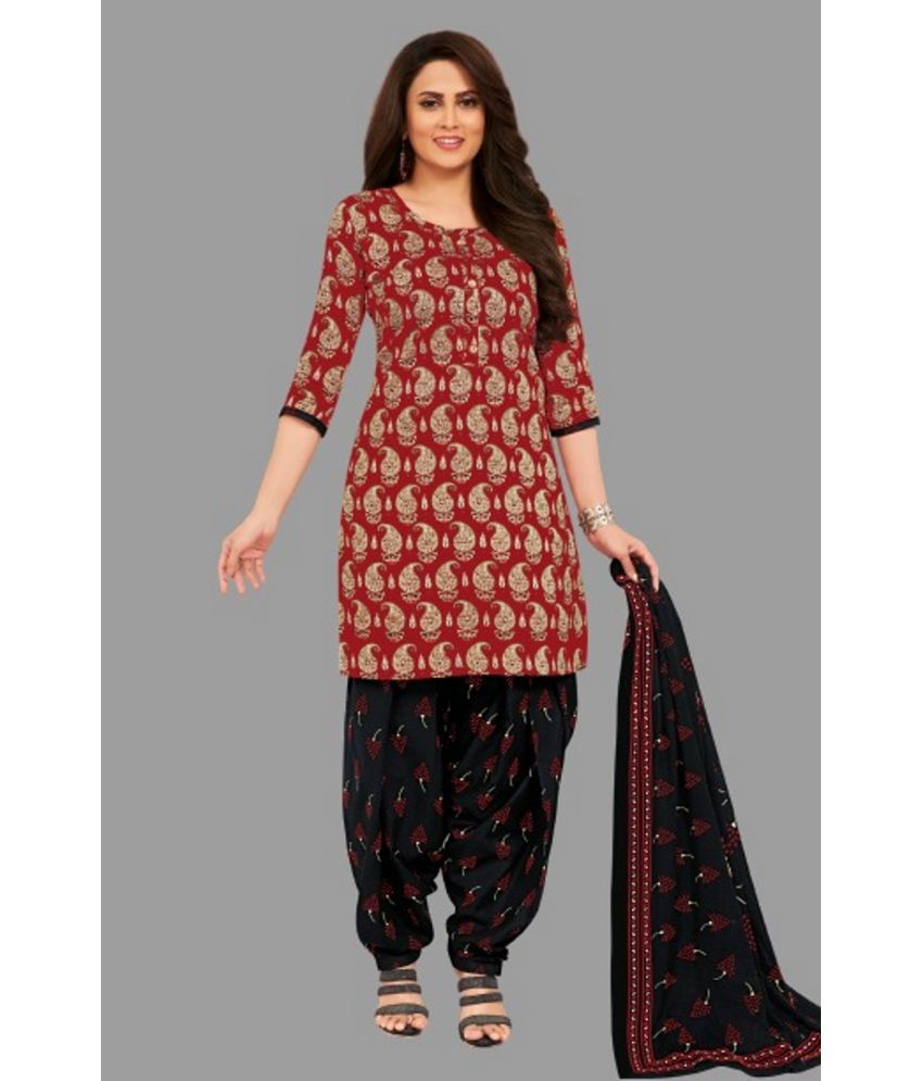     			shree jeenmata collection - Maroon Straight Cotton Women's Stitched Salwar Suit ( Pack of 1 )