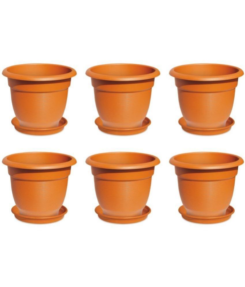     			Milton Blossom Mate 2 Plastic Pot with Tray, Set of 6, Terracotta Brown